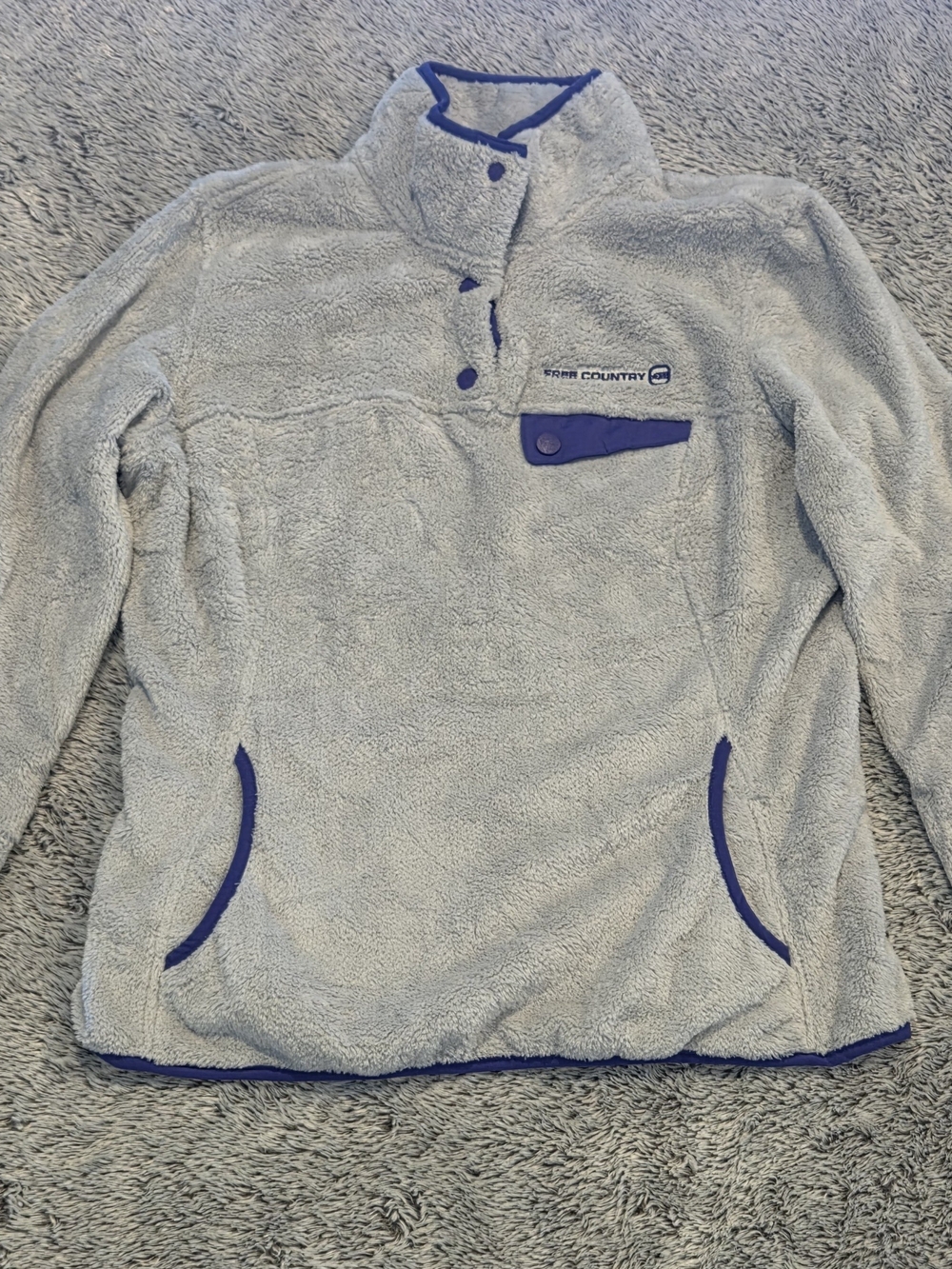 Free Country Light Gray Crewneck Fleece with Purple Trim